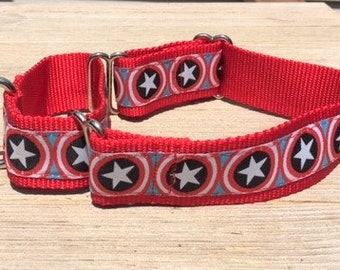 1 1/2" Wide Martingale Collar, Red and Blue Superhero