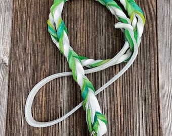 Braided Bullhide lead, White and tie dye, leather, handmade leash