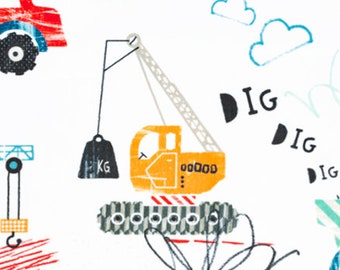 Stof, bouwvrachtwagens knuffelen, Shannon Dig Dig Dig, 1 Yard
