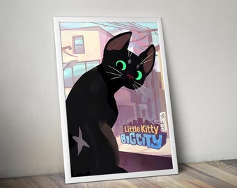 Kleines Kätzchen Großstadt Poster | Indie Game Wandkunst | Videospiel Druck | Gemütliches Gaming Dekor | Gamer Zimmer Poster | Geschenk für Gamer