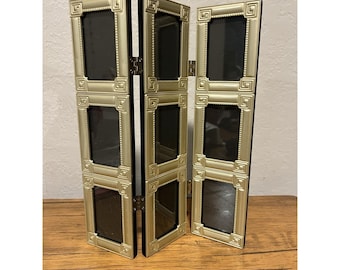 Vintage 90s/Y2K Style Trifold Golden Metallic Photo Frame - Holds 9 Wallet Pics