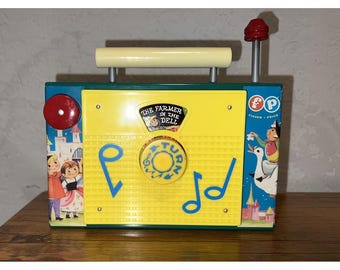 Vintage Fisher Price TV Radio Music Box Toy Farmer In The Dell 60s Wind Up Works