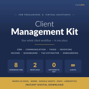 Client Management Kit for Freelancers & Virtual Assistants | Client Tracker, Invoice and Income Dashboard, Onboarding Forms | Excel + Sheets