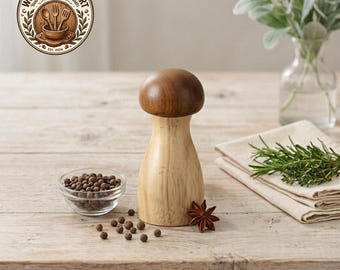 Mushroom Salt Pepper Grinder Set | Wooden Spice Mill, Rustic Kitchen Decor