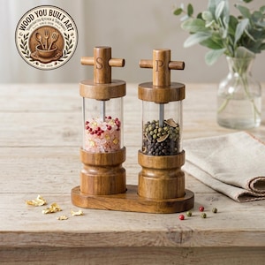 Acacia Wood Salt & Pepper Grinder Set | Modern Spice Mill with Acrylic Design