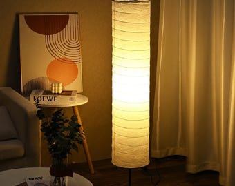 Hoge vloerlamp van rijstpapier | Japanse Wabi Sabi kolomlamp, dimbare LED