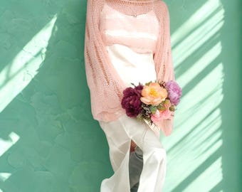 Bolero de mohair rosa transparente, chal nupcial Fairycore, chaqueta corta de balletcore en tonos pastel para bodas, capa corta de punto femenina para bodas.