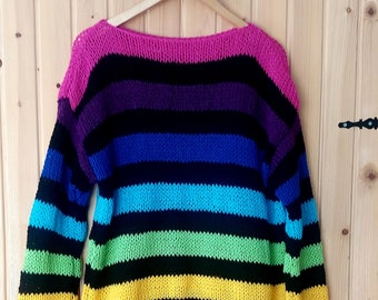 Striped Sweater, Rainbow Jumper, Nonbinary Sweater, Rainbow Sweater, Grunge Clothing, Goth Outfit, Pride Rainbow, Oversized by myAqua