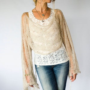 beige see through cropped mohair sweater