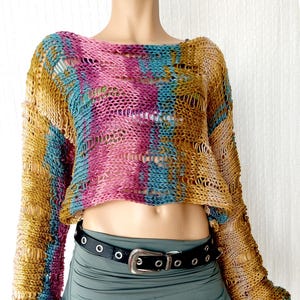 Maglione corto da donna, camicetta boho lavorata a mano, abbigliamento yoga, top hippie overbust, regali yoga di myAqua