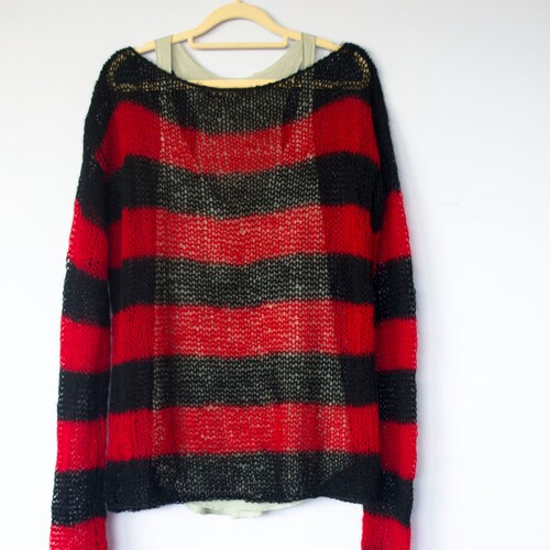 Red and Black Striped Baggy Sweater 90s Grunge Clothing - Etsy