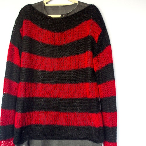 90s Grunge Clothing Striped Mohair Sweater Red Black Striped | Etsy