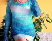 Ombre Mohair Sweater, Womens 90s Clothing, Loose Mohair Sweater, Boho Sweater, Off the Shoulder Top, Hand Knitted Jumper, by myAqua