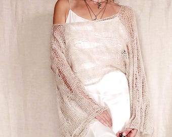 Handgebreide mohair trui schouderophalen met open gebreide klokmouwen, cottagecore bruidsbolero, lichtgewicht Fairycore gebreide kleding