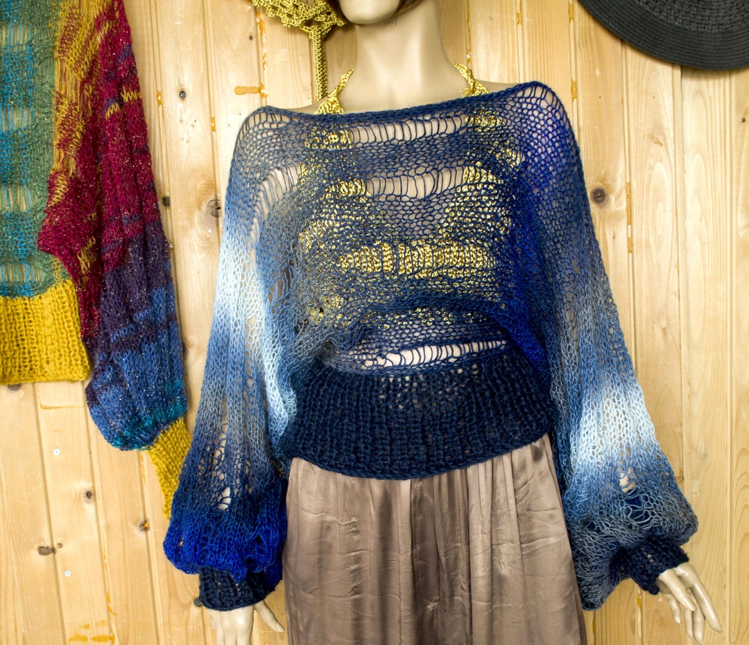 Blue Mohair Sweater See Through Mohair Toptie Dye Blue White Etsy
