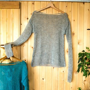 Mohair Sweater, Gray Knit Shirt, Grey Sweater, Hand Knit Mohair Jumper, See Through Sweater, Women&#39;s Lightweight Sweater outfit by myAqua