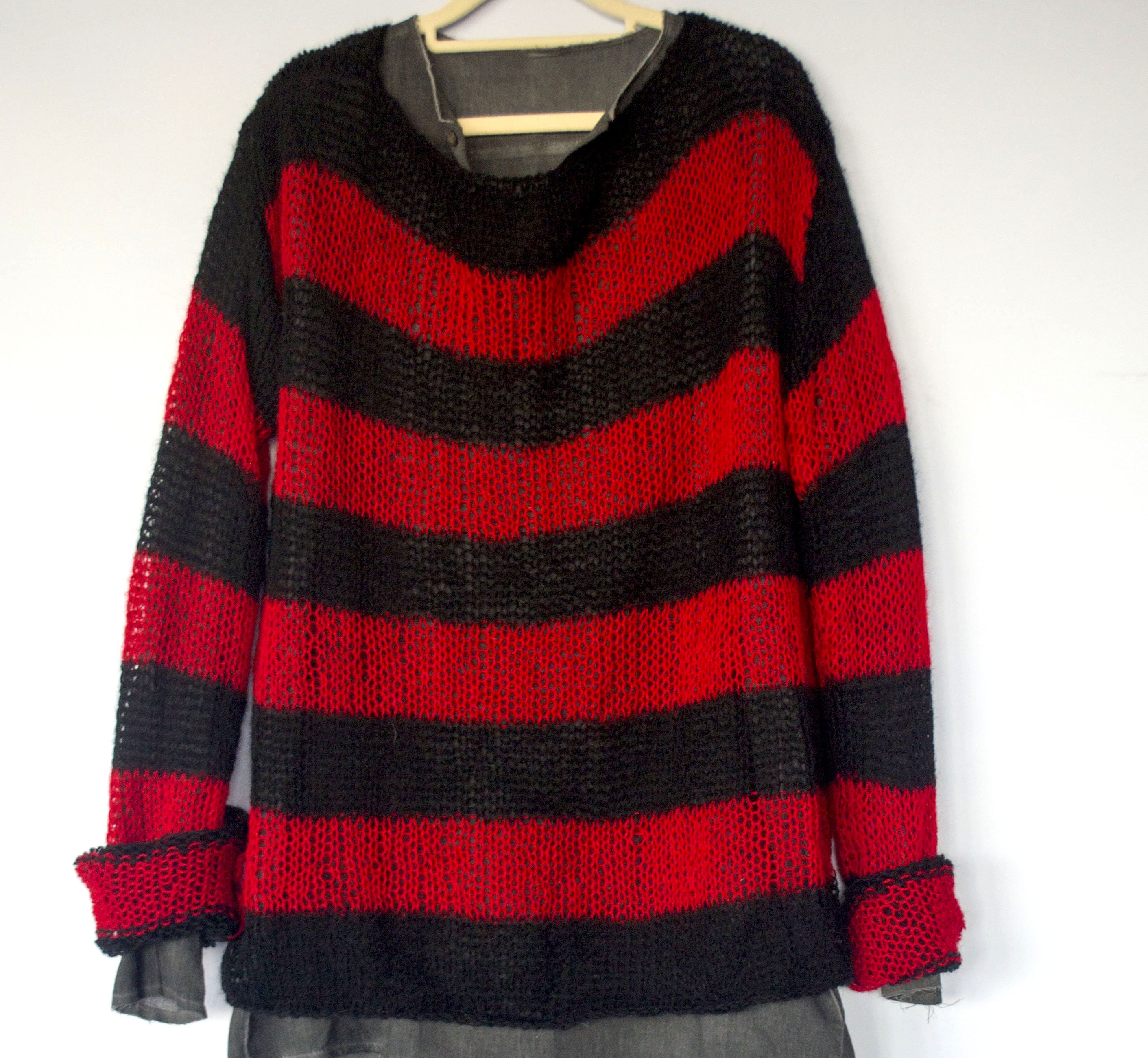 Striped Mohair Jumper, Red Black Stripes Sweater, Womens Mens Unisex Knit Sweater, Post Punk Grunge Outfit, Oversized Fitting Long Sleeve - Etsy Striped Mohair Jumper, Red Black Stripes Sweater, Womens Mens Unisex Knit Sweater, Post Punk Grunge Outfit, Oversized Fitting Long Sleeve - Etsy