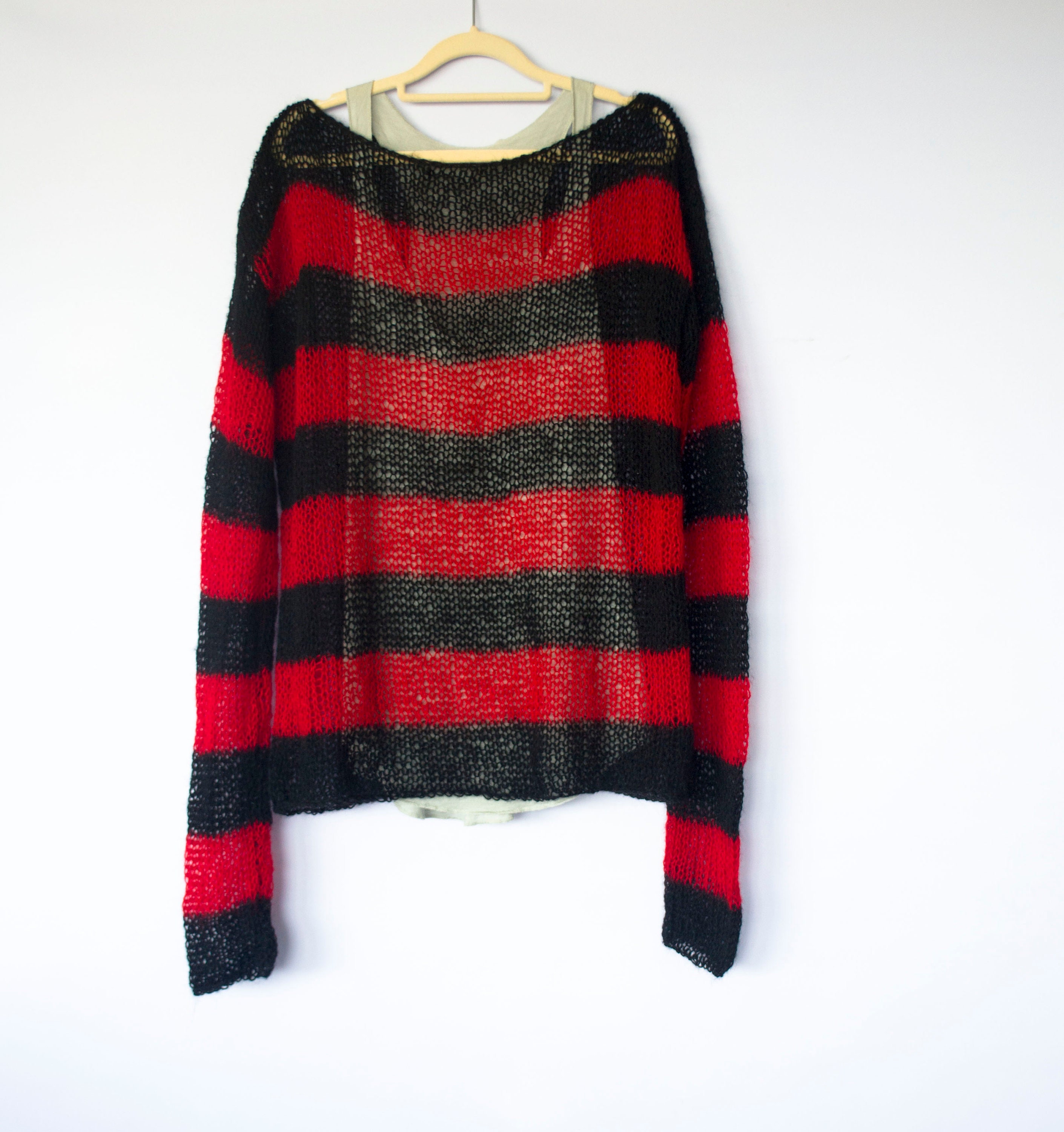 福袋セール Striped Baggy Sweater, Red Black Punk Jumper, 90s Grunge ニット+セーター