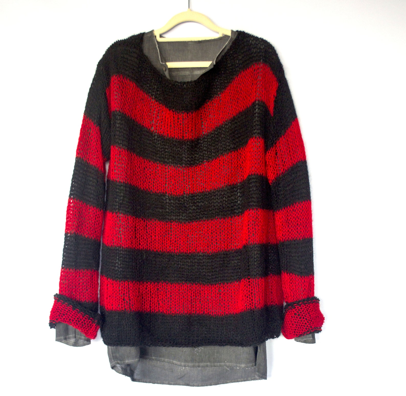 Punk Mohair Sweater Striped Jumper Red Black 90s Grunge Etsy