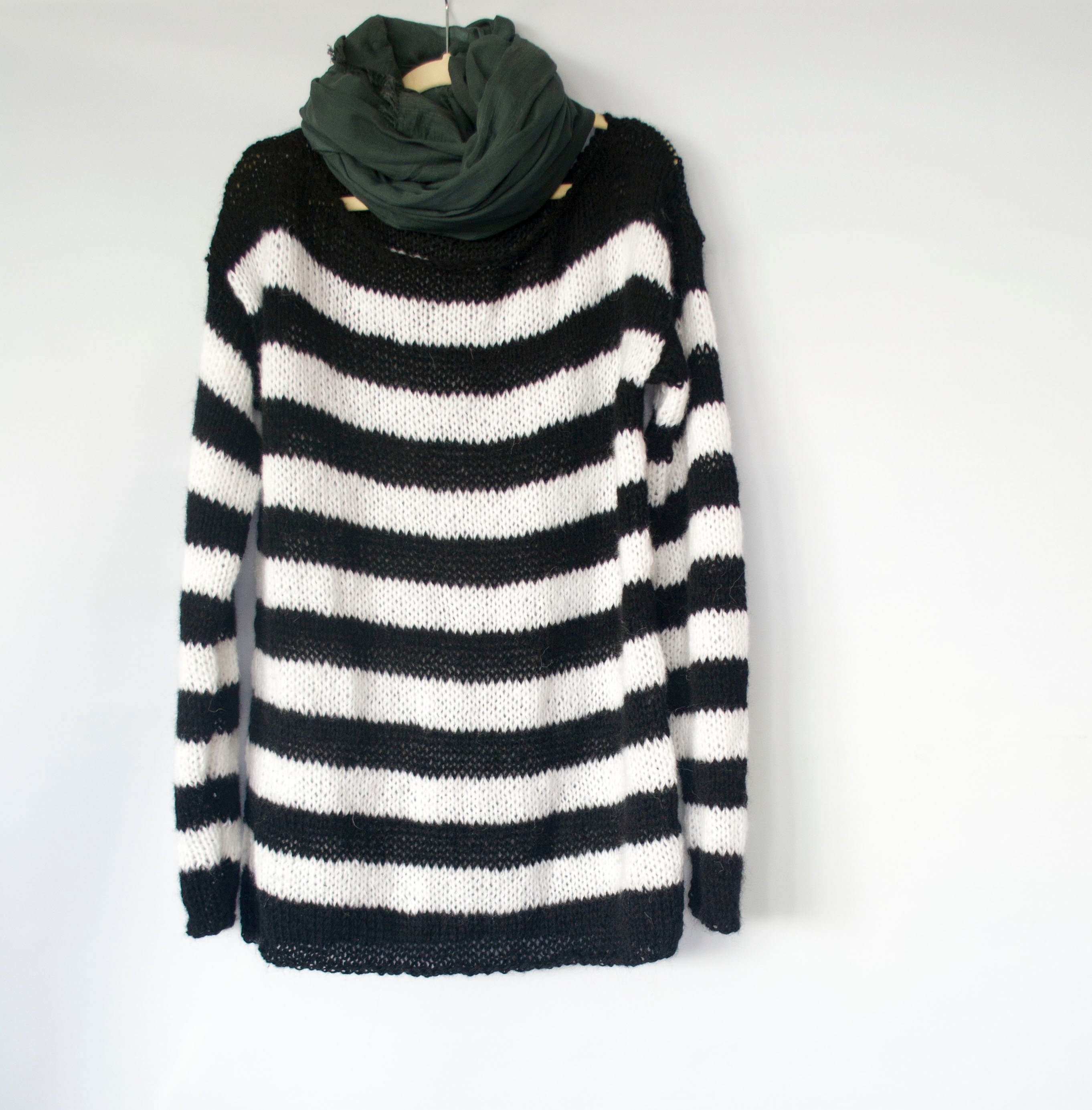 Black and White Striped Sweater, Punk Mohair Sweater Extra Black and White Striped Sweater, Punk Mohair Sweater Extra