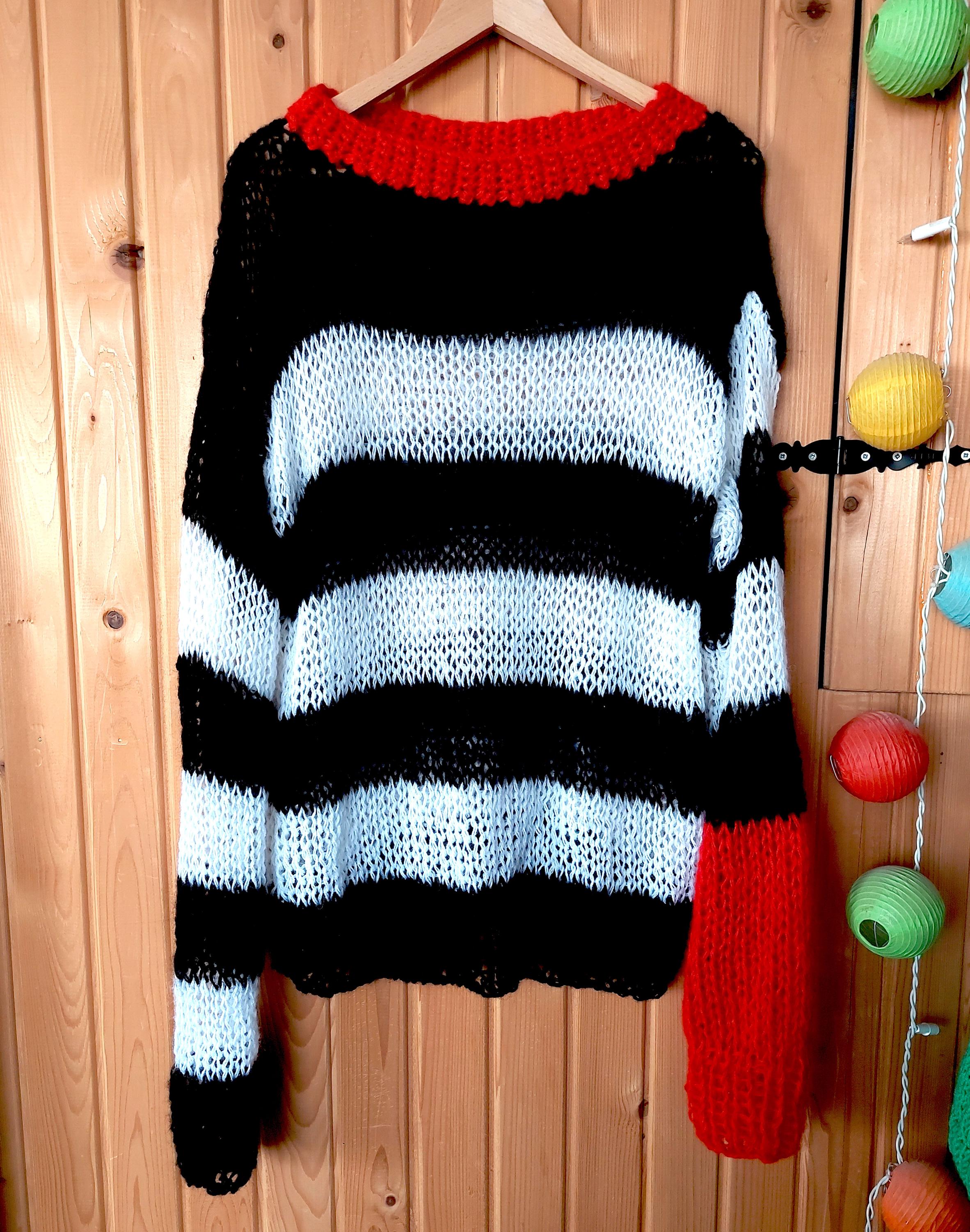 Punk Striped Sweater, Grunge Mohair Knit Jumper, Loose Knit