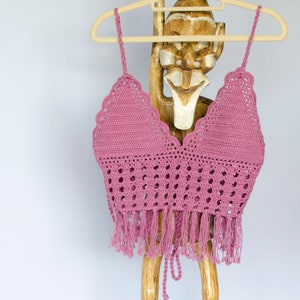 Blue Crochet Top, Hippie Clothes, Womens Fringe Tanks, Knit Bikini Crop ...