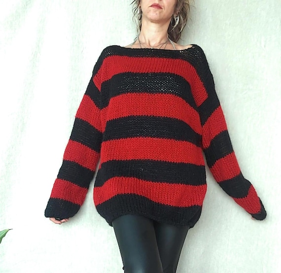 Striped Sweater Red Baggy Jumper Nirvana Red And Black Striped