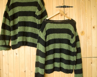 Striped Sweater Uniform Green and Black 