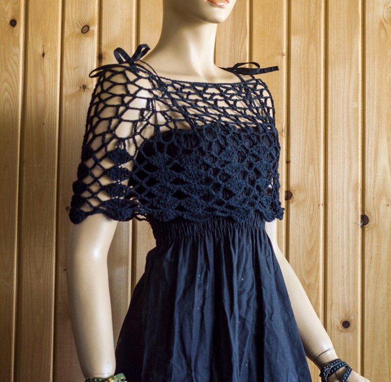 Black Mesh Crochet Capelet, Gothic See-through Cape, Fishnet Shoulder ...