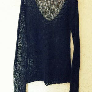 Black Mohair V Neck Sweater Loose Fit Sheer Grunge Pullover - Etsy