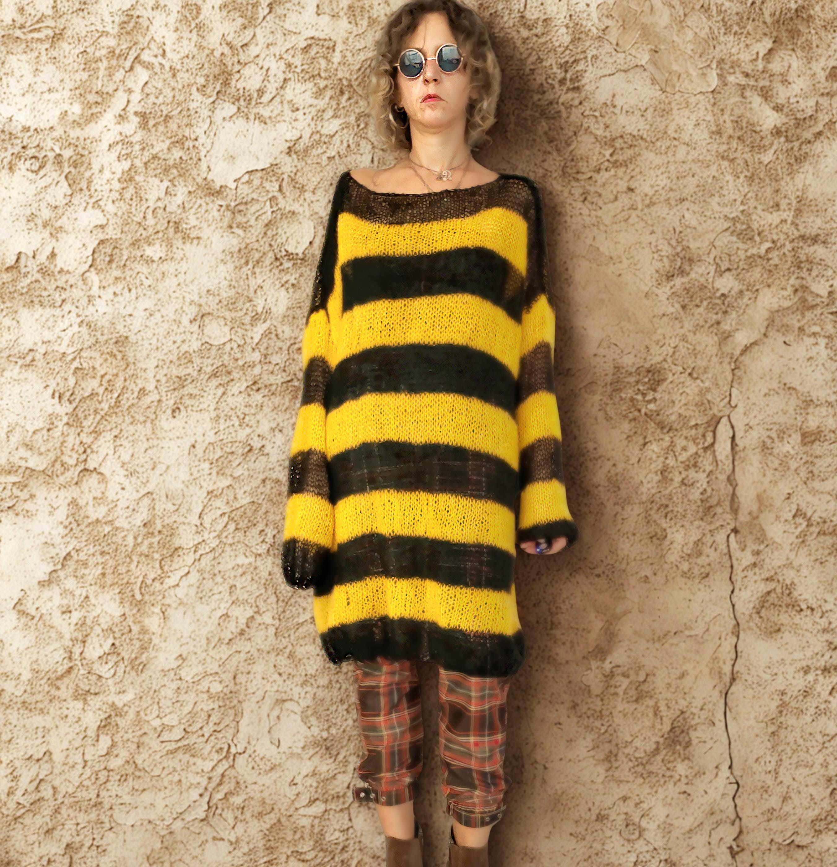 Run And Fly Yellow & Black Stripe Jumper – Unisex Acrylic Sweater, Sizes XS To XXL