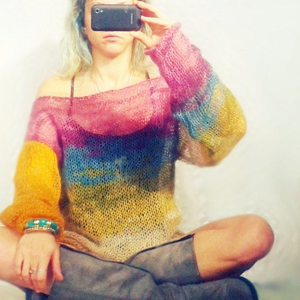 Women's Sweaters Knitwear  Loose Sweater Hippie Style Tops Grunge Clothing Purple Teal Mustard