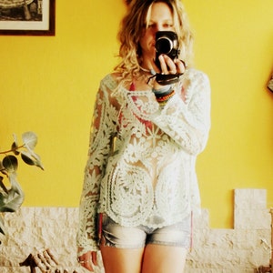 Boho Tunic, Lace Tunic, Hippie Tunic, Boho Lace Tunic, Lace Blouse, Mint Top, Semi Sheer Top, Sheer Lace Top, Hippie, Bohemian, Gypsy