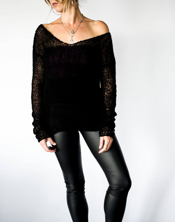 Black Oversized Sweater Witchy Boho 