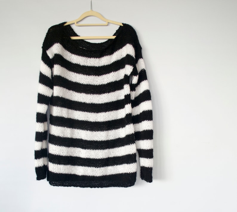Black and White Striped Sweater Punk Mohair Sweater With - Etsy