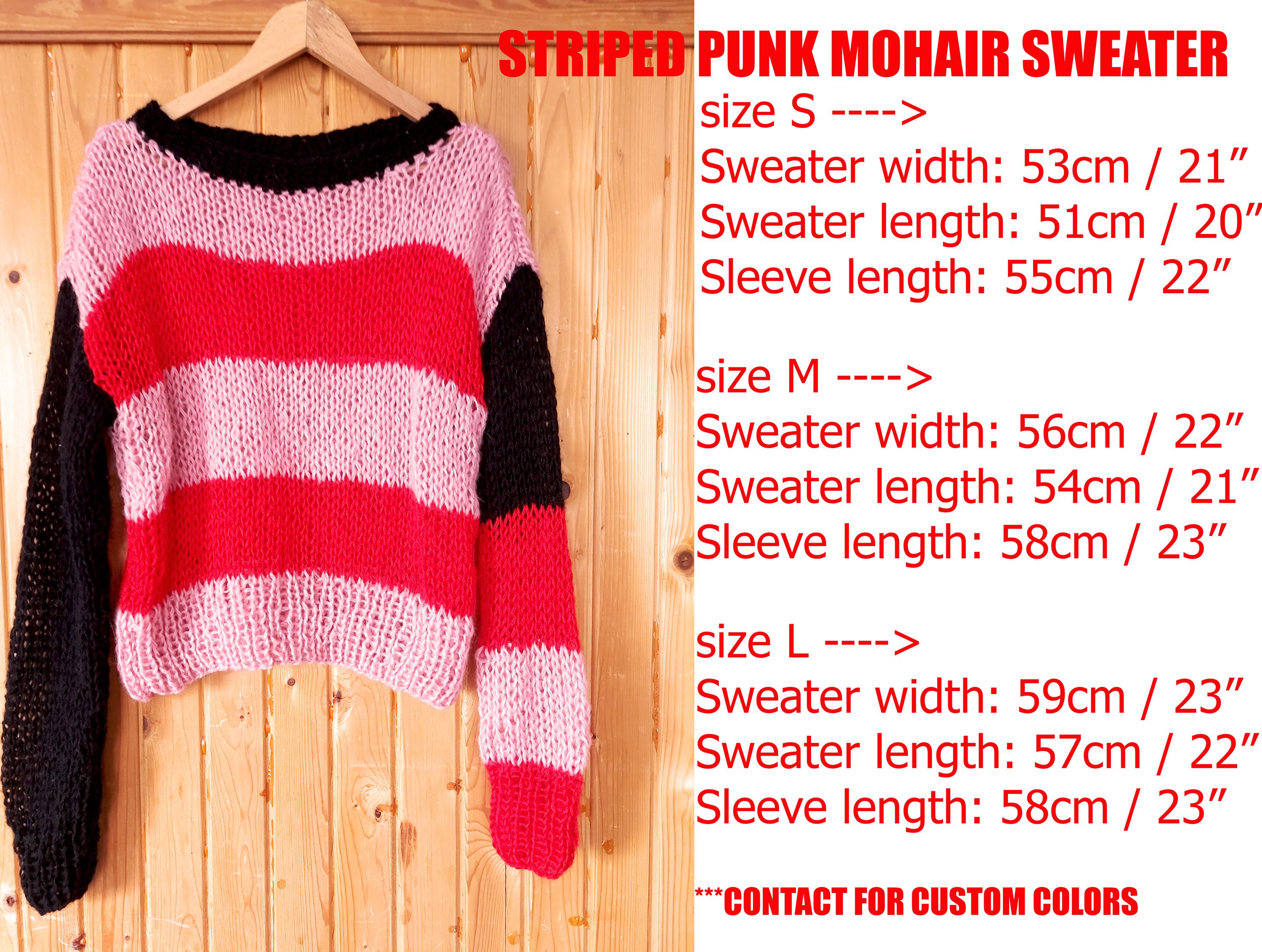 Grunge Mohair Sweater Striped Loose Knit Emo Punk Jumper Red Grunge Mohair Sweater Striped Loose Knit Emo Punk Jumper Red