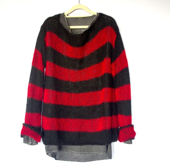 Unisex Mohair Sweater Red and Black 