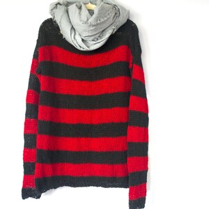 Red and Black Mohair Sweater, Unisex Knit Top, Striped Jumper, 90s Grunge, Punk, Rave, by myAqua image 10