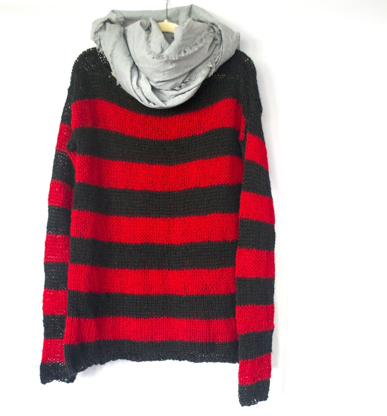 Red and Black Mohair Sweater, Unisex Knit Top, Striped Jumper, 90s Grunge, Punk, Rave, by myAqua image 10