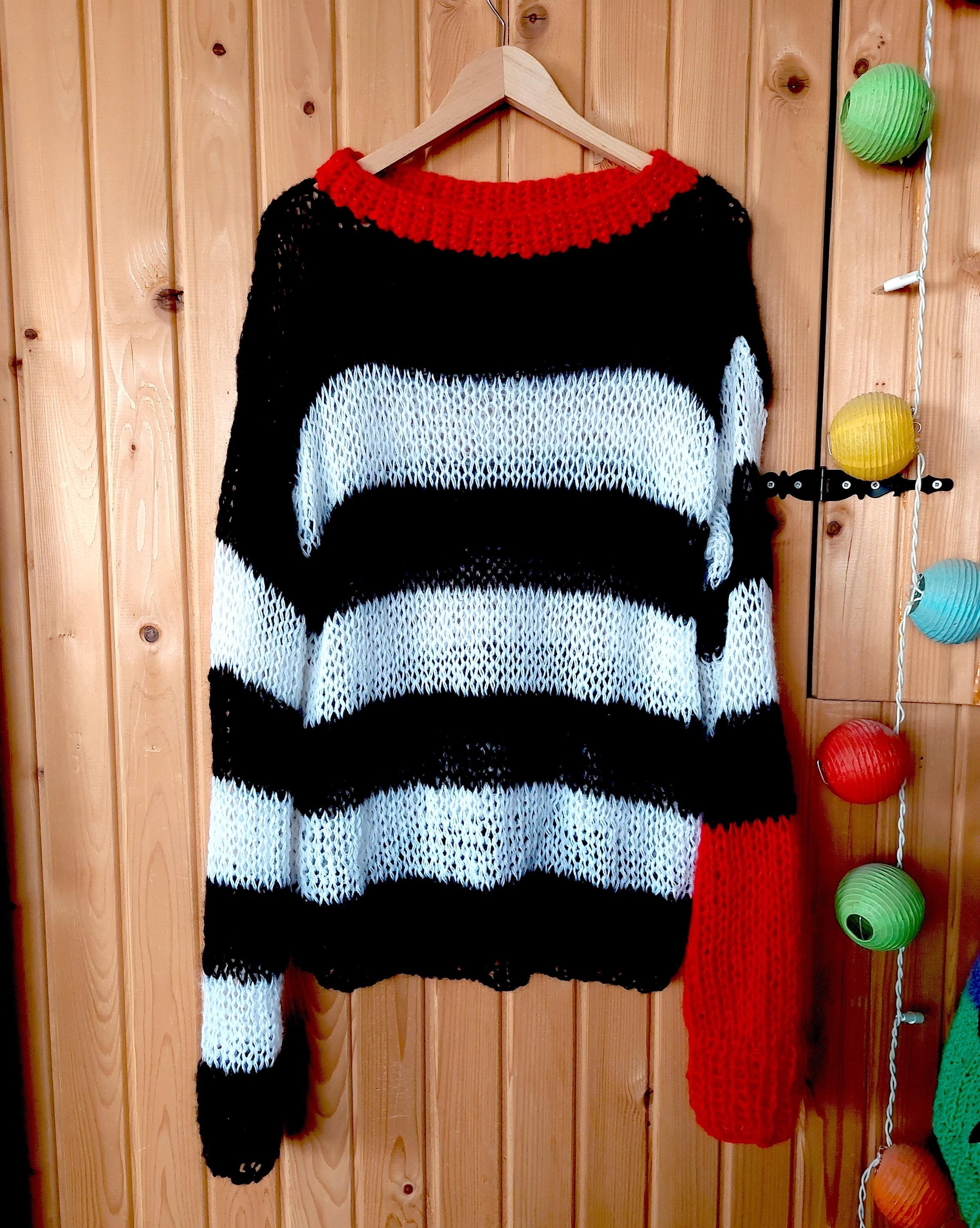 Grunge Mohair Sweater, Black Striped Sweater, Punk Rock