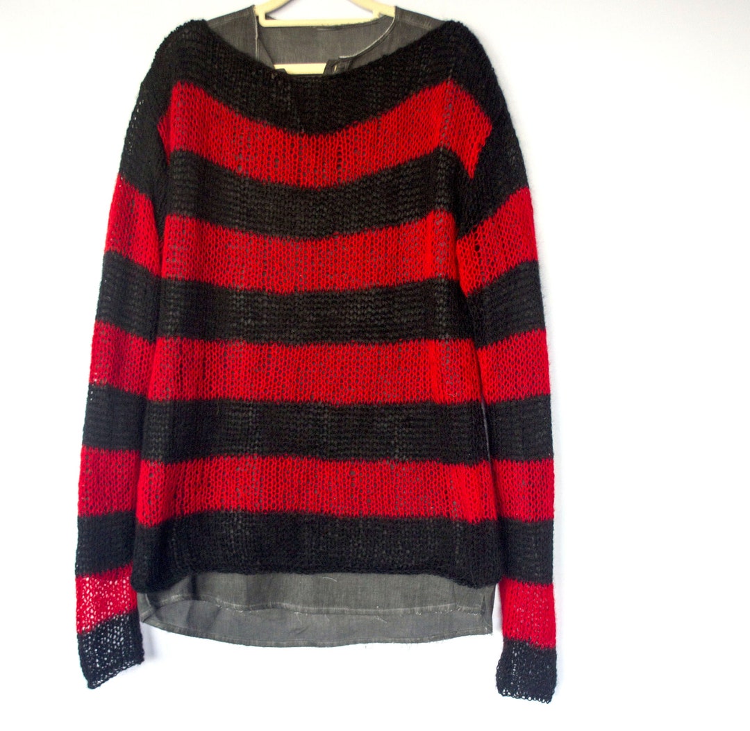 Striped Mohair Jumper, Red Black Stripes Sweater, Womens Mens Unisex ...