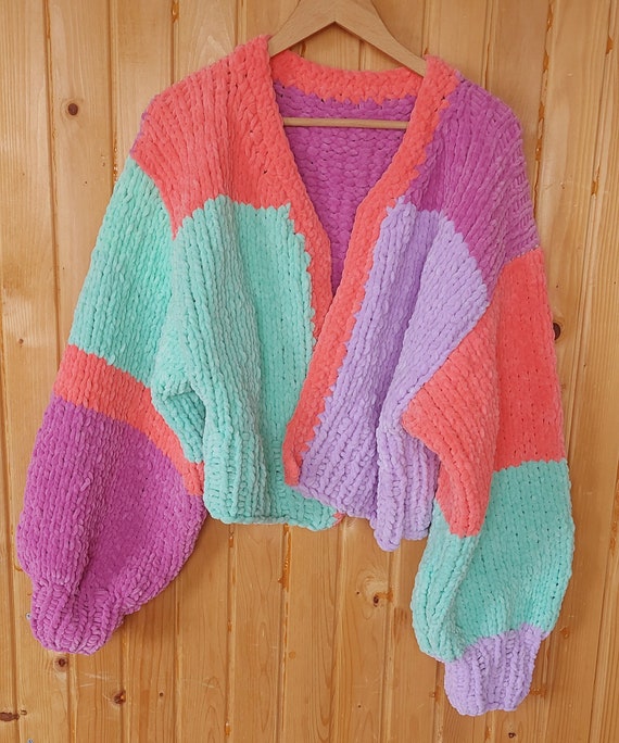 Geometric Multicolor Cardigan: Chunky Knit Oversized Fall - Etsy