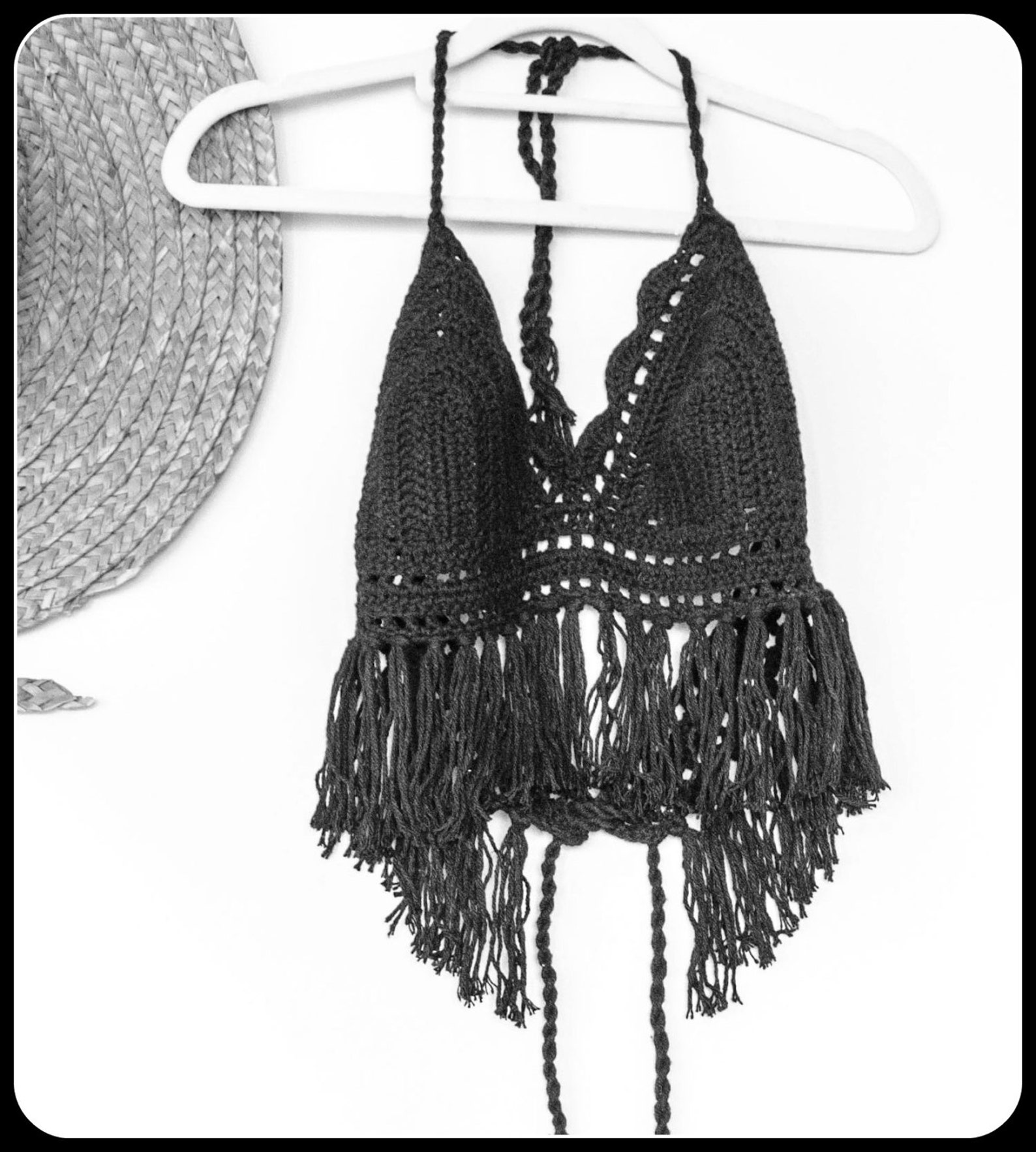 Crochet Crop Top Black Crochet Fringe Top 60's Hippie Etsy