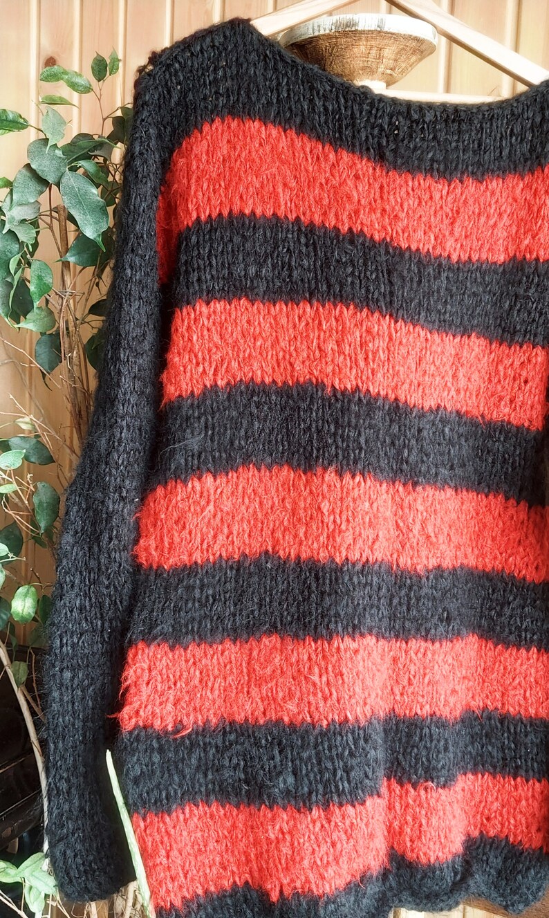 Striped Punk Sweater 80s Punk Style Nonbinary Red Black Etsy
