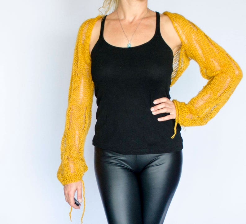 Yellow Knit Bolero Shrug Mohair Cardigan With Balloon Etsy