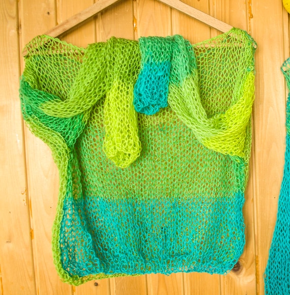 Sheer Mohair Sweater, See-through Crop Sweater, Mesh Knit Boho 