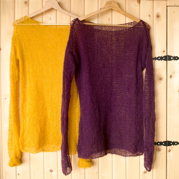 Pull en mohair, pull en tricot à la main violet, pull jaune, pull en mohair, voir à travers le pull, pull léger pour femme par myAqua