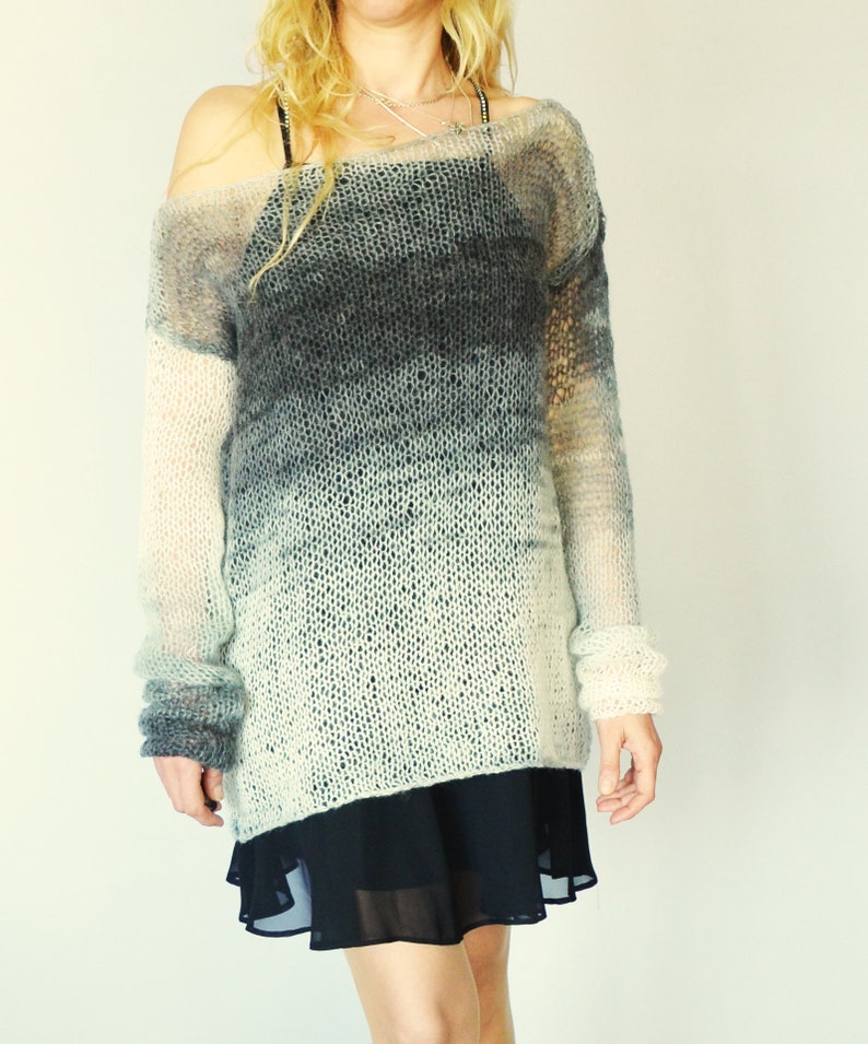 Black and White Off the Shoulder Grunge Sweater _ Oversized Jumper _ Gothic _ Pastel Goth _ Steampunk, by myAqua image 2