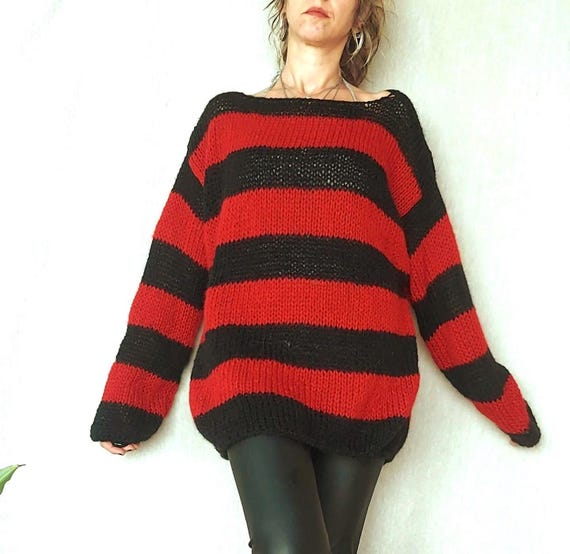 Striped Sweater, 90s Grunge Style Top, Mohair Jumper