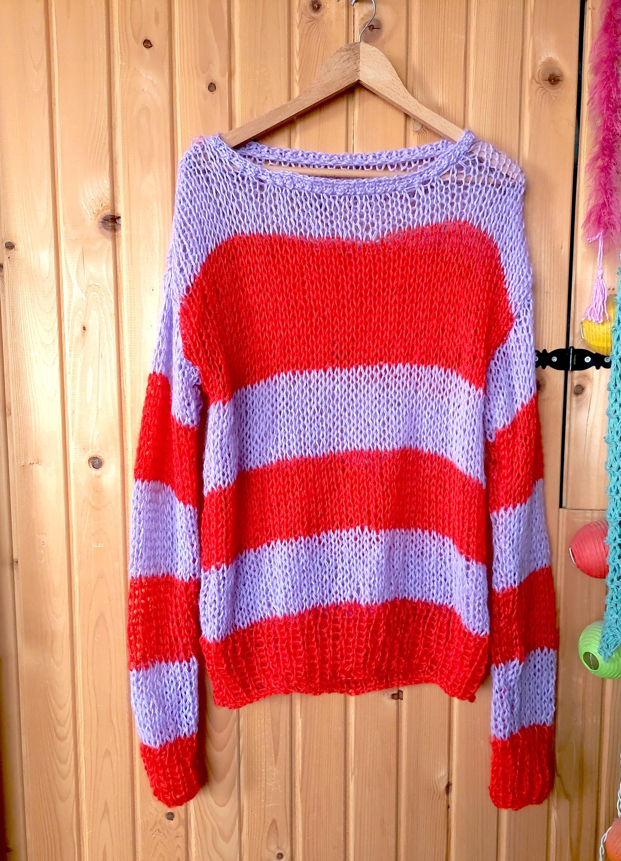 Striped Mohair Indie Concert Sweater, Punk Grunge Jumper Gift for